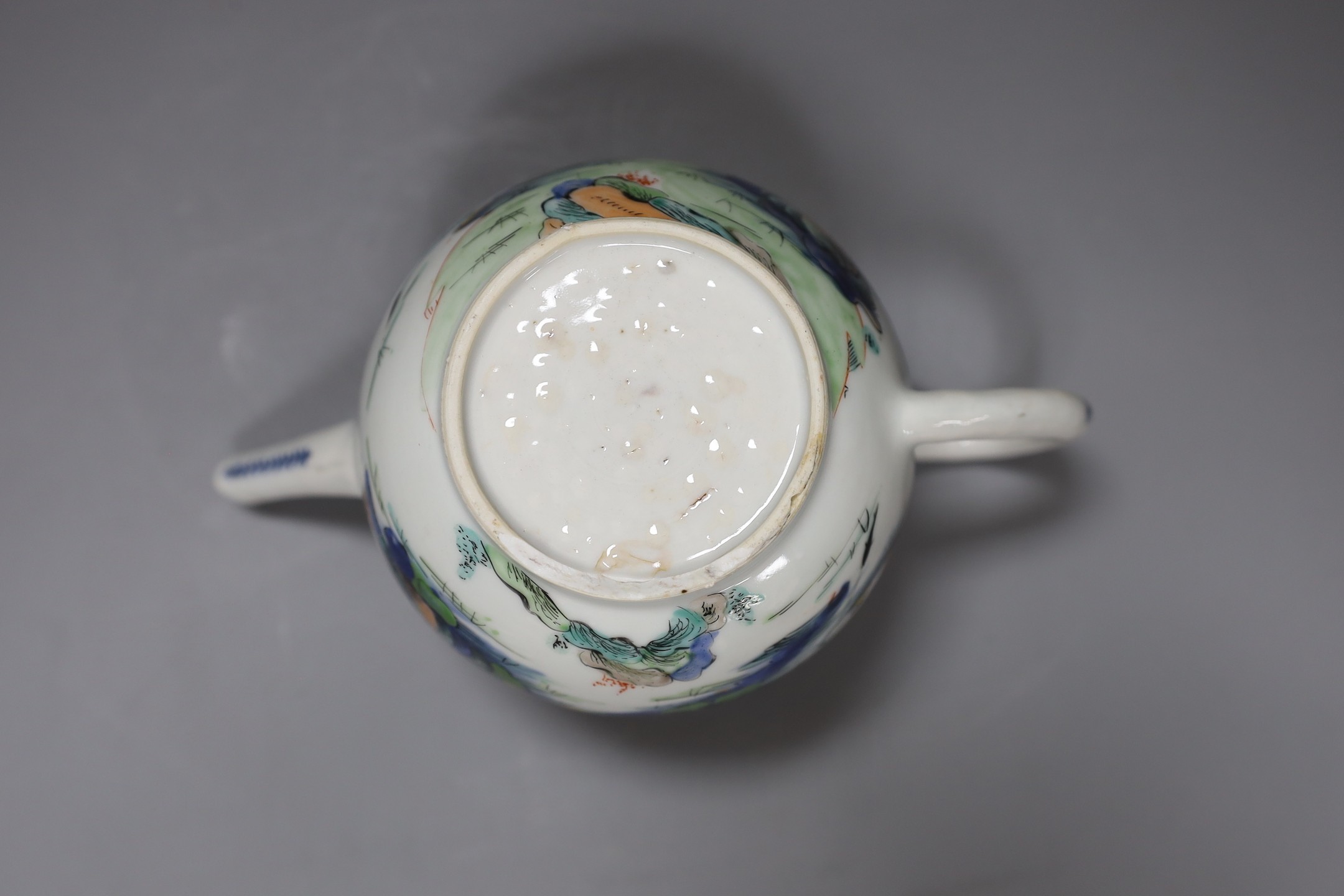 A Qianlong famille painted rose bullet shaped teapot and cover, 13.5cm tall